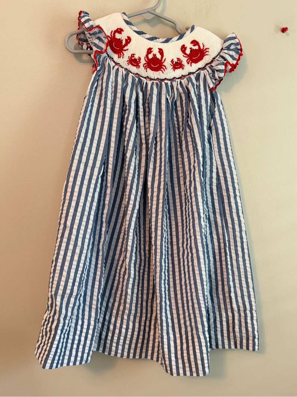 Molly Pop Smocked Crab Seersucker Dress